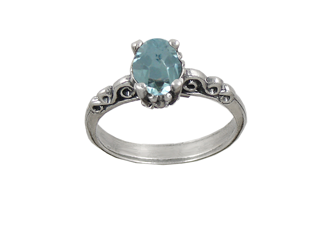 Sterling Silver Ring With Faceted Blue Topaz Size 9